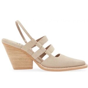 Jeffrey Campbell Caroline Beige Suede Ankle Strap Pointy Pumps 8 Slingback NEW